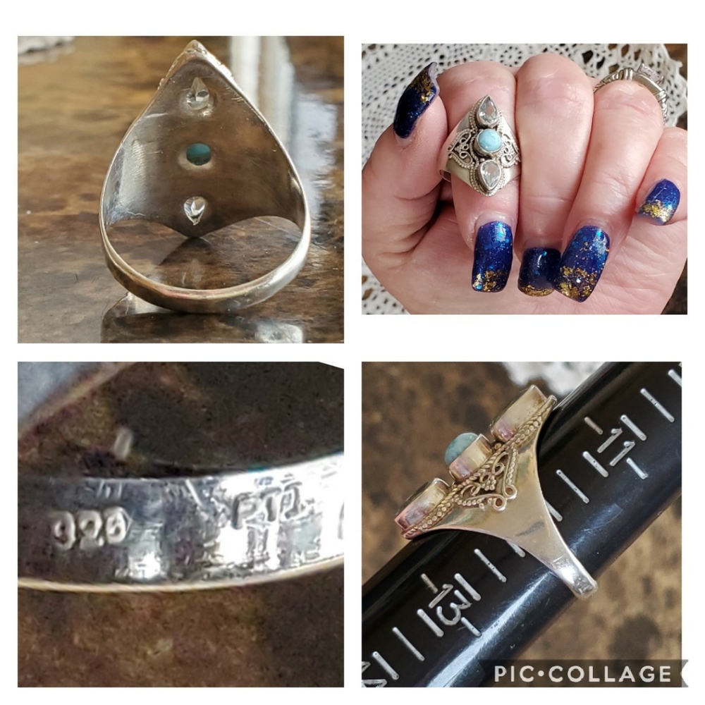 Genuine Blue Topaz & Larimar Ring Size 12 - Picture 5 of 5